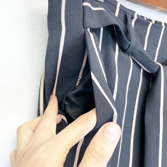 NEW Simply Emma Plus Size Gaucho Wide Leg Crop Pants Black Taupe Stripe Belted - Picture 5 of 10